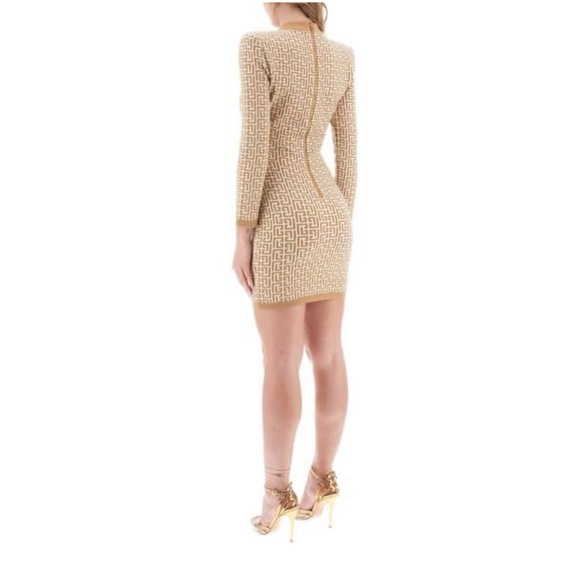 Balmain long-sleeved monogram mini dress, size: 38 IT/ 2 US, natural/beige color - Picture 5 of 8